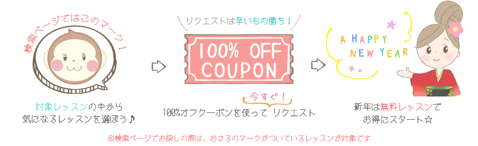 100%オフクーポンでお得にレッスン！